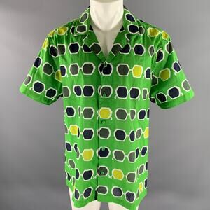 MR TURK Size XL Green Navy White Graphic Cotton Camp Short Sleeve Shirt
